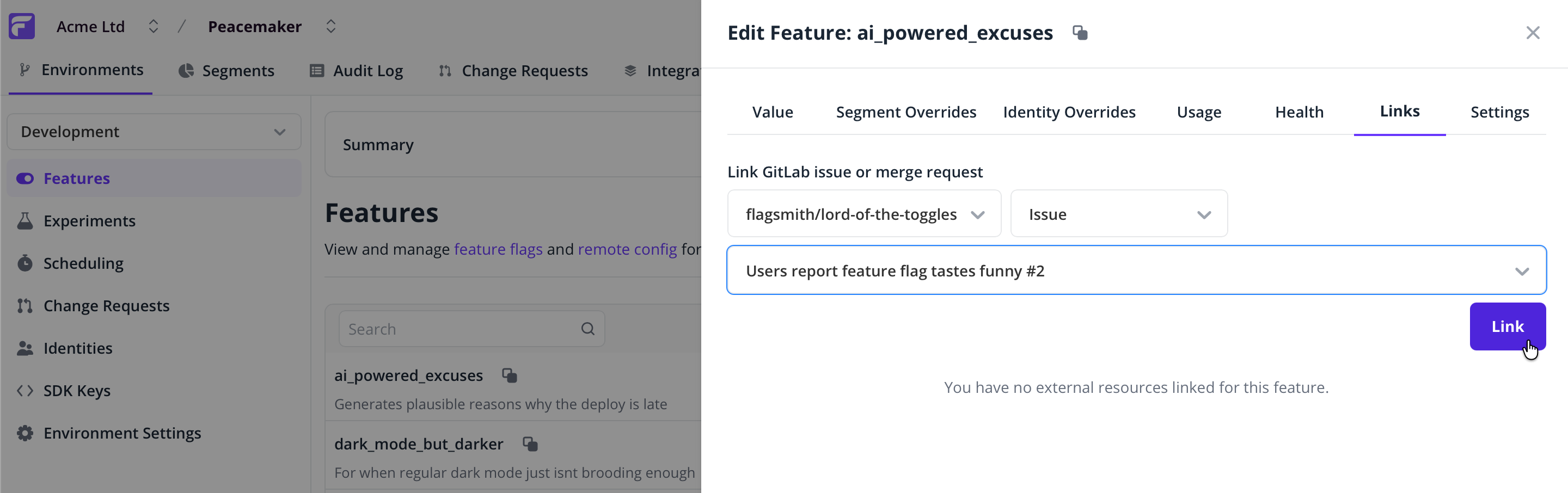 Selecting a GitLab issue to link